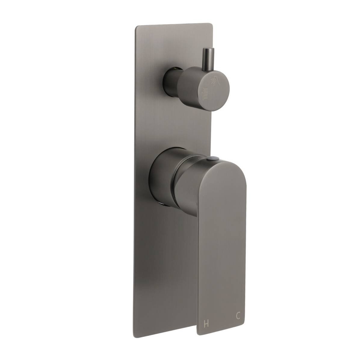 Gun Metal Grey Square Wall Mounted Shower Mixer Diverter 2 Ways Switch Valve Set