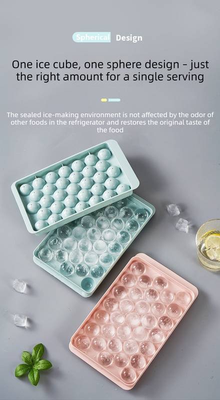 2 PCS Round Ice Cube Trays with Lids 14 Cavity Sphere Ice Ball Maker Mould Stackable Hard Plastic Easy Release for Whiskey Cocktails Blue