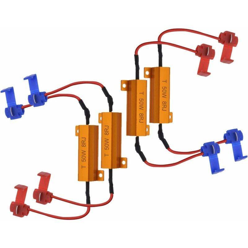 4 pcs 50W 8 Ohm LED Load Resistors Headlight Load Resistor Fog Light Decoder LED Turn Signal Resistor Decoder Wire (Fix