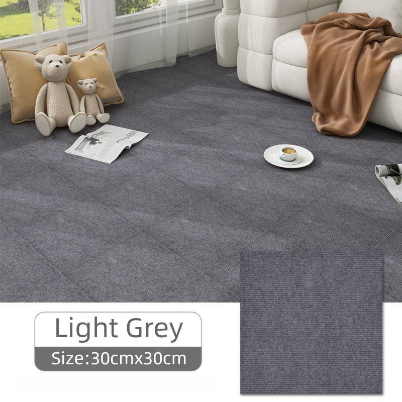 16 Pack Light Grey Durable & Soft Self-Adhesive Carpet Tiles(30x30cm) - Interlocking Non-Slip Square Floor Mat for Bedroom, Office & Living Room