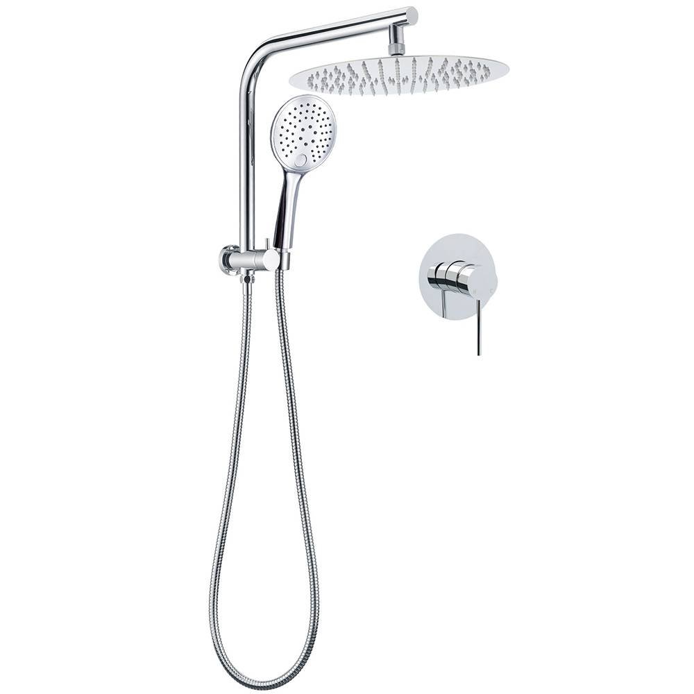 WELS 2in1 Round 12" Shower Head 3 Mode Handheld Drill Free Gooseneck Arm Diverter Set + Mixer