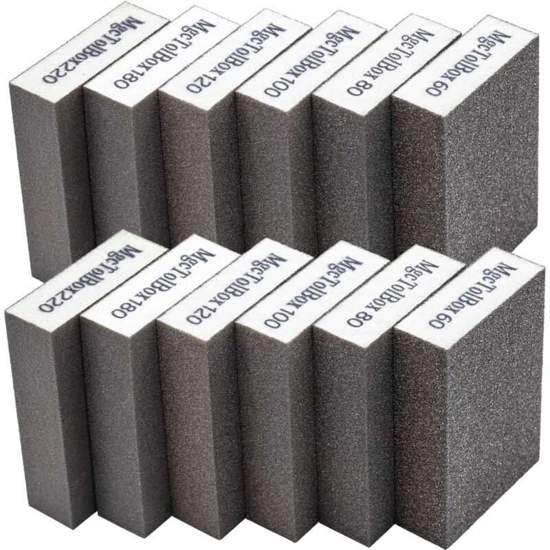 12 pcs Sanding Sponges, Sanding Blocks Kit Polishing Grit 60/80/100/120/180/220 Washable Reusable