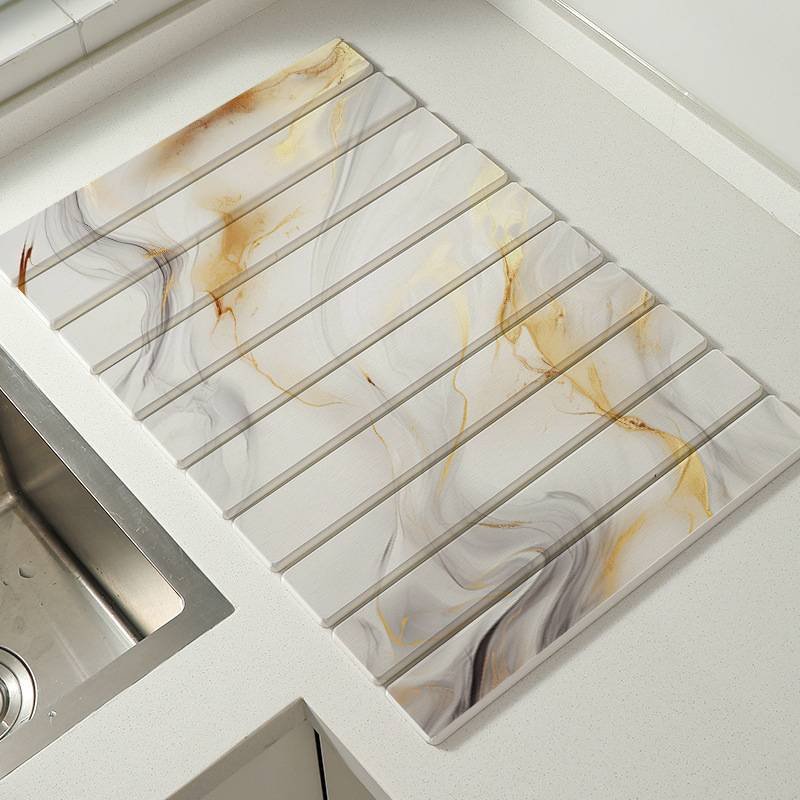 30x40cm Foldable Marble Pattern Kitchen Dish Drainer(Style 4) - Ultra-Absorbent Natural Stone Mat, Fast-Drying & Space-Saving