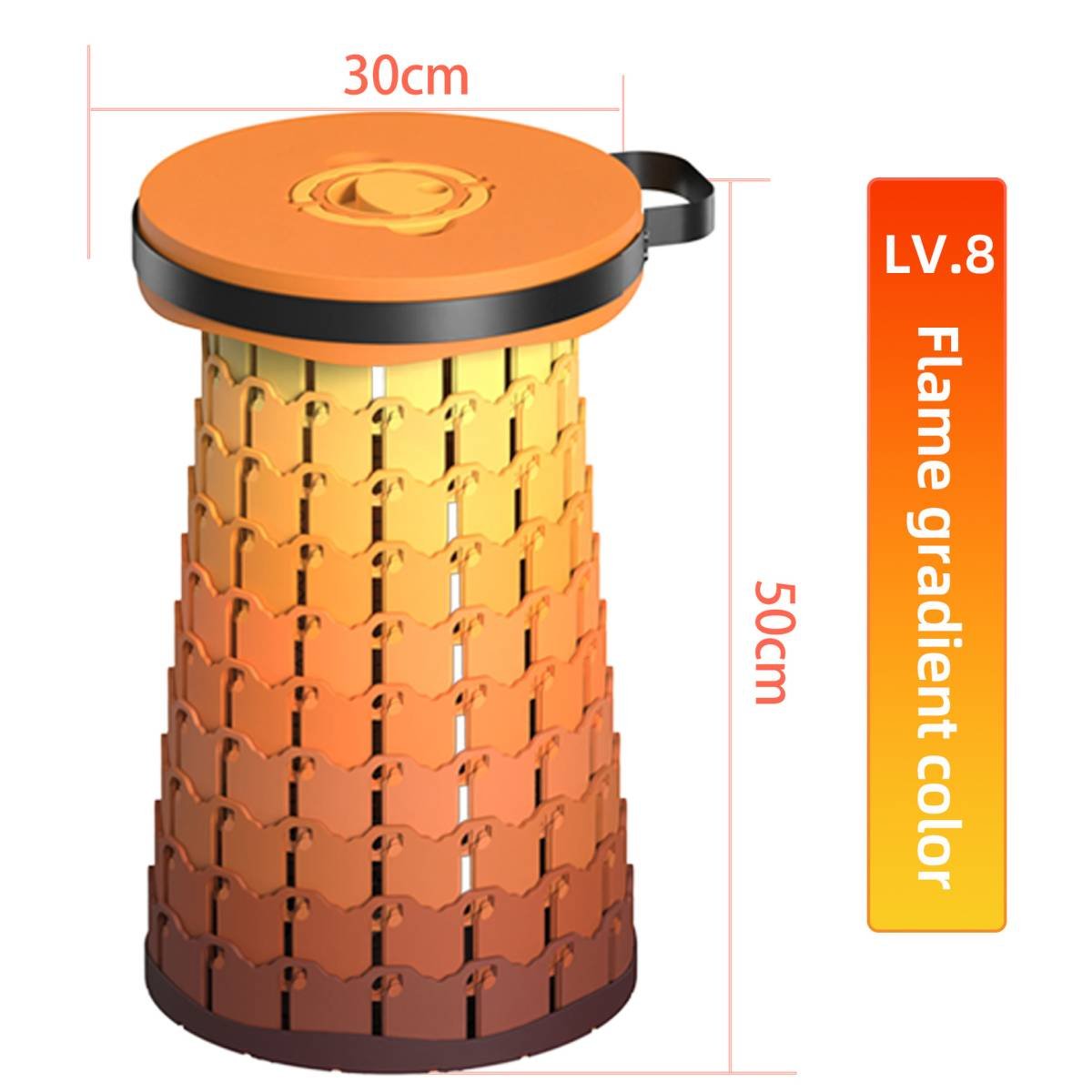 Portable Retractable Stool MAX Gen 8 Telescopic Camping Seat 50cm Tall Extra Wide Heavy Duty for Fishing BBQ & Outdoor Events Flame Gradient
