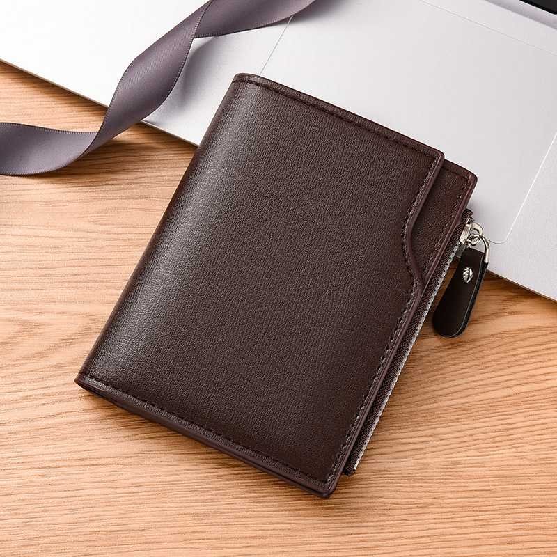 Coffee color Men's Compact Wallet – Multi-Card Holder with Zippered Coin Pocket, 13 Card Slots, Lightweight and Durable Design