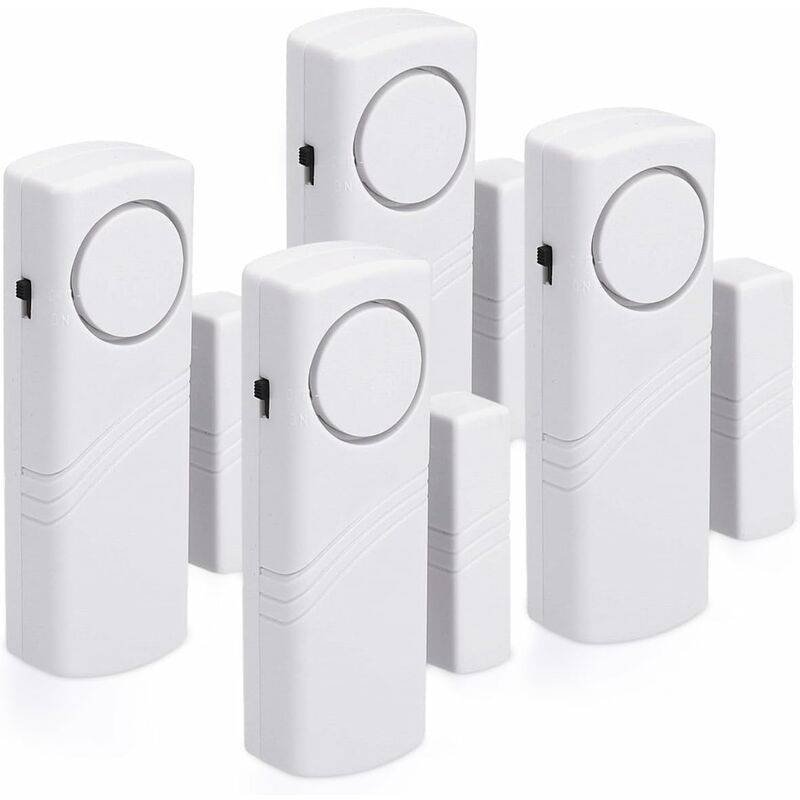 Door And Window Alarm - Pack Of 4 Wireless Intruder Alarms - Home Security Against Burglary - Magnetic Operation - 90 Db