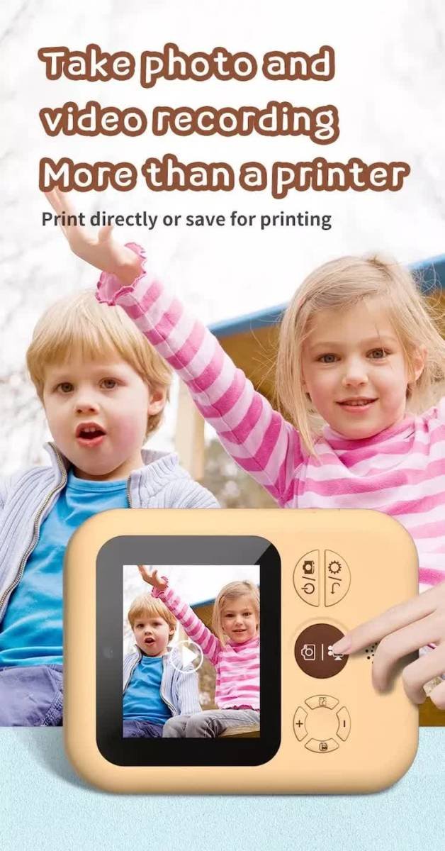 Kids Instant Print Camera with 16GB SD Card & 3 Paper Rolls - Retro Thermal Digital Camera & Video Recorder - 1080P Dual Lens Selfie Toy Gift - Brown