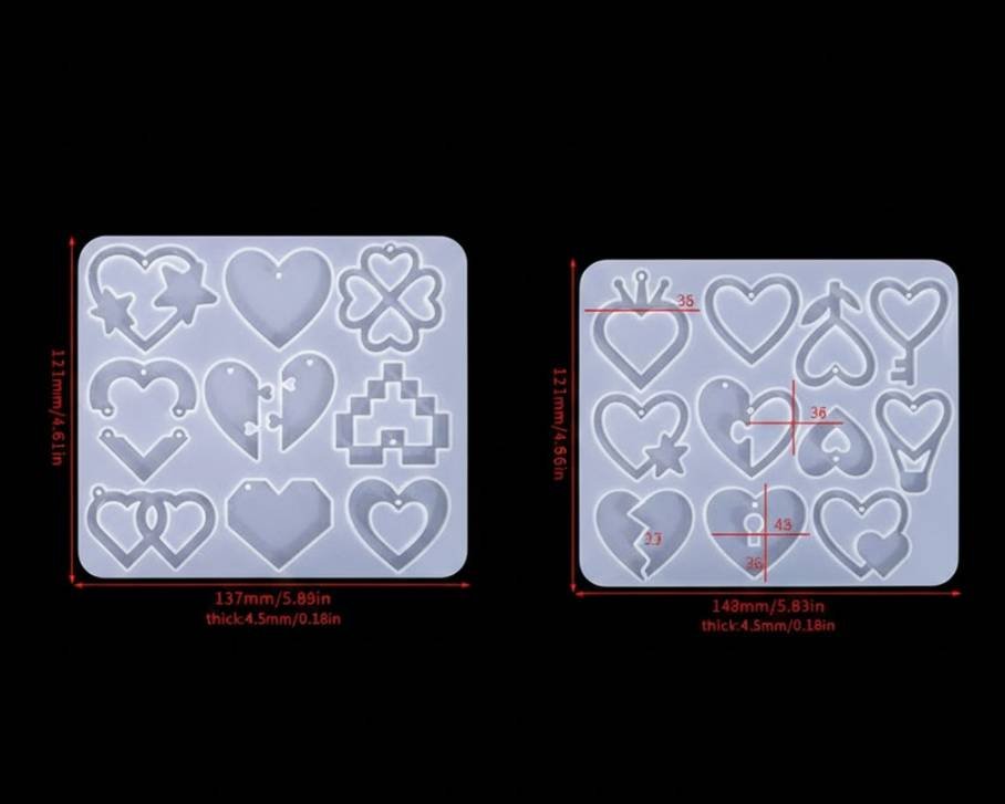 2 Pieces Mother's Day DIY Heart Earring Silicone Molds Set Heart Shaped Pendant Resin Casting Tools for Jewellery Making and Crafts