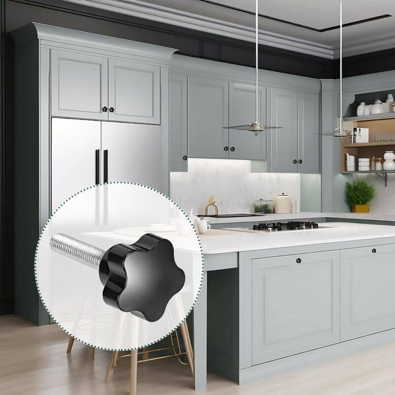 10 pcs M8X40 Female Thread Nut Clamping Handle Star Shape Hand Knobs Black Plastic Screw-In Handle Clamping Knob For