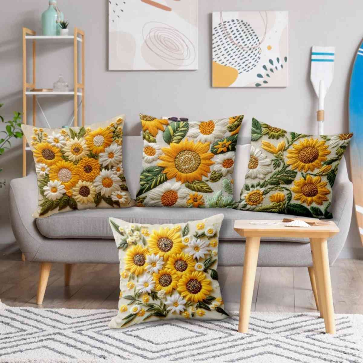 Pillowcase - 4 pieces - 45*45 cm - Flat pillowcase - Soft sunflower decoration - Modern pillowcases - Suitable for beds, sofas, living rooms and bedrooms.