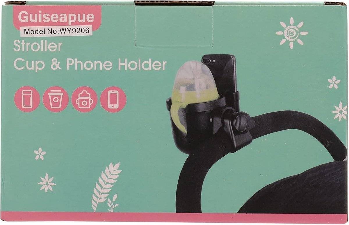 Stroller cup holder, universal stroller/pram cup holder, baby stroller organizer, drink and coffee cup holder with phone storage box, suitable for baby and bicycle