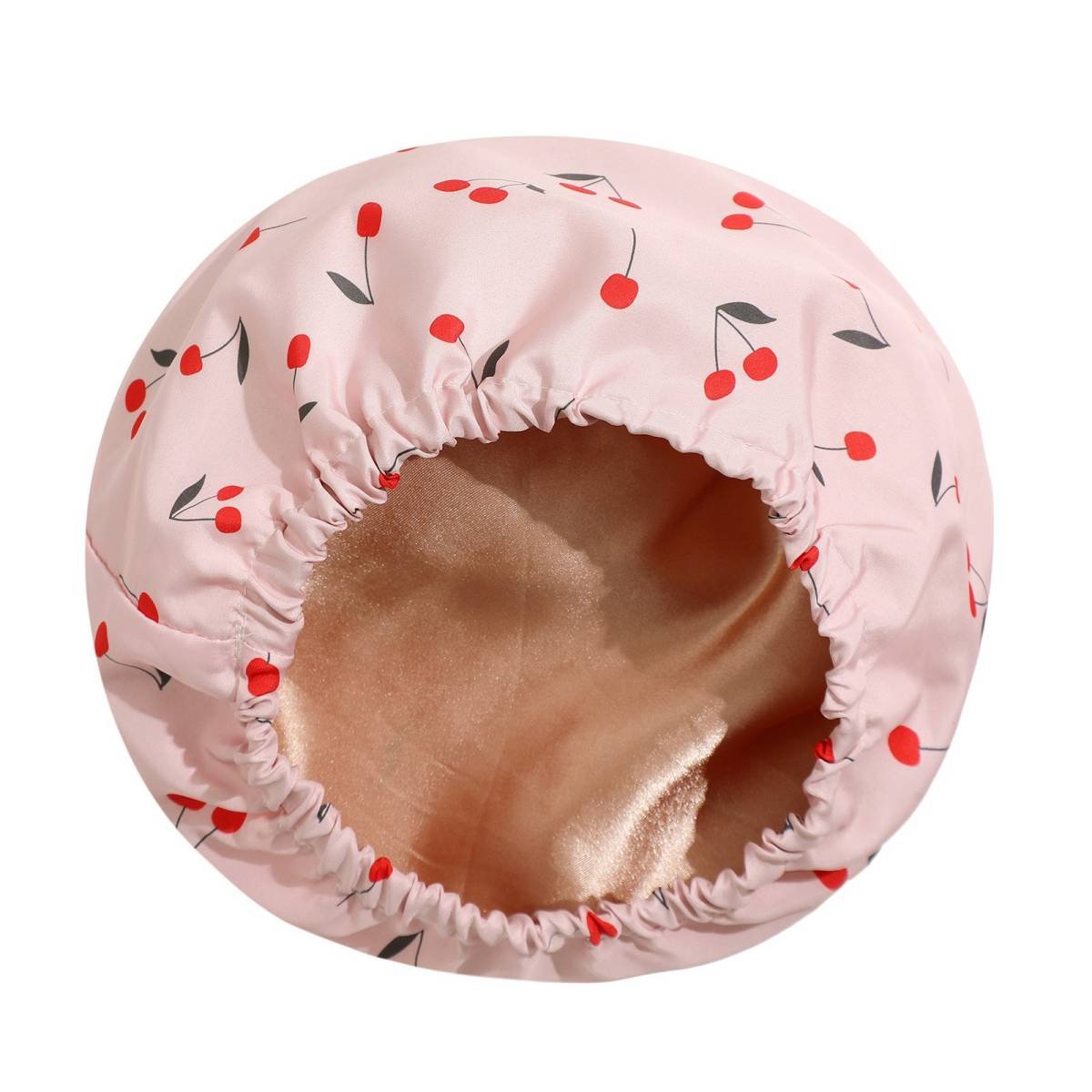 Pink cherries Premium Double-Layer Waterproof Shower Cap for Women Long Hair Protection Stylish Reusable Bath Hat for Professional Hair Care at Local Spas and Homes