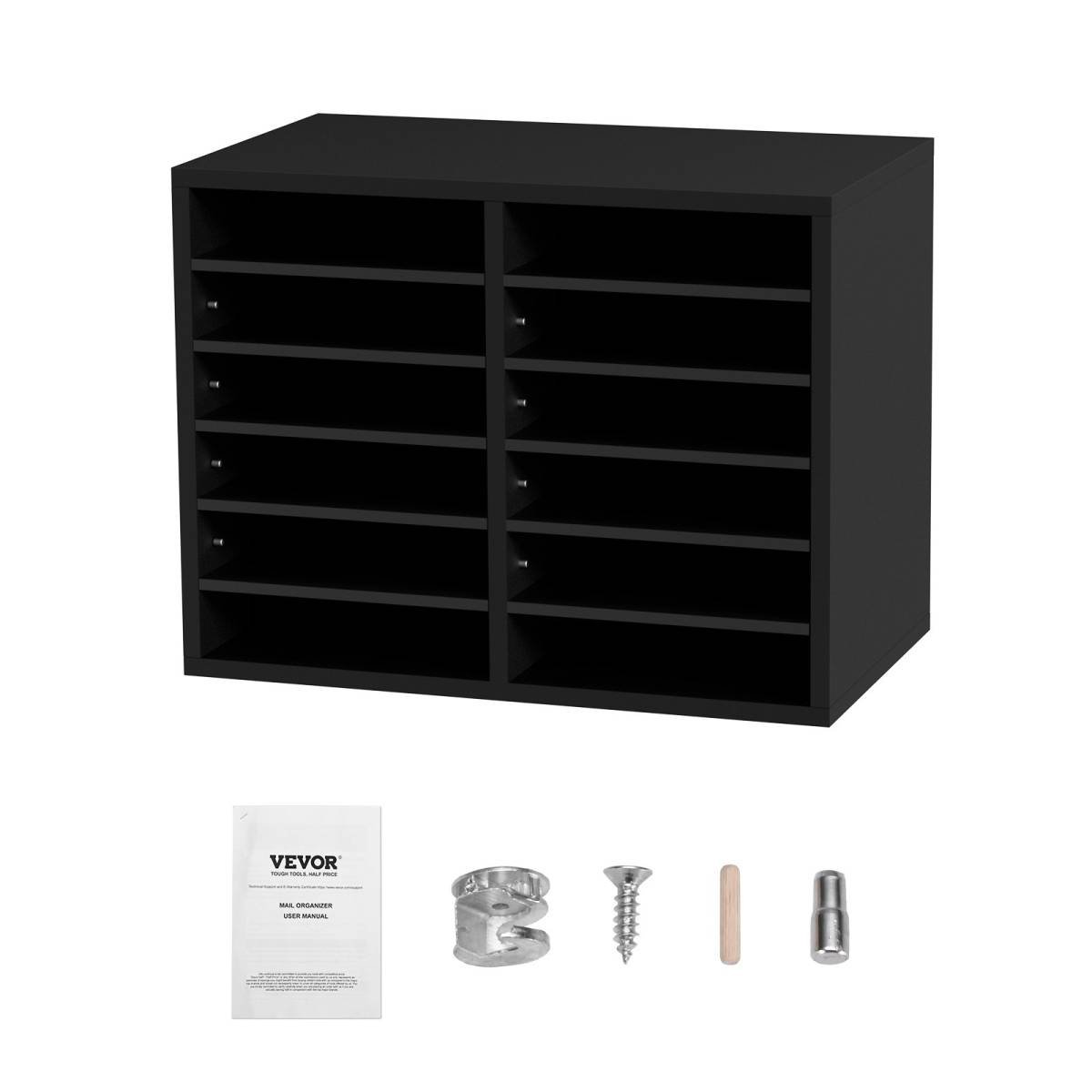Wood Literature Organizer Adjustable File Sorter 12 Compartments Black