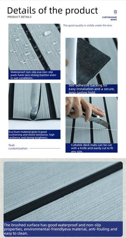 EVA Faux Teak Boat Flooring Sheet Marine Decking Mat Self Adhesive Non Slip Foam for Yacht Caravan & RV (Dark Grey & Black, 240cm x 45cm)