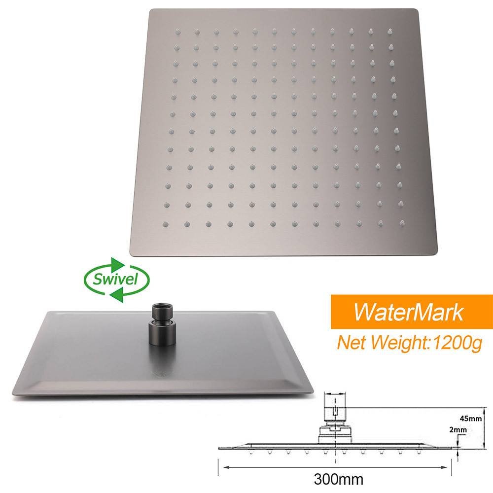 Gun Metal Square 12" Rainfall Shower Head 300mm Ceiling Dropper Arm Bath Set WELS