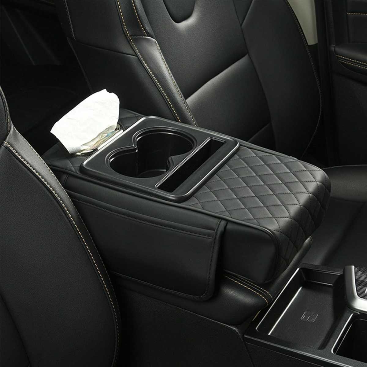 Car Key Box - Car Armrest Mat - Car Accessory Storage Mat - Wear-resistant and Anti-Fouling - Armrest Box Mat - Black