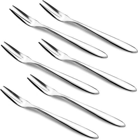 Stainless steel fork set - 6 pieces - Fruit forks - Pastry forks - Small silver-colored metal forks - Dishwasher safe - Suitable for home, kitchen and dining room