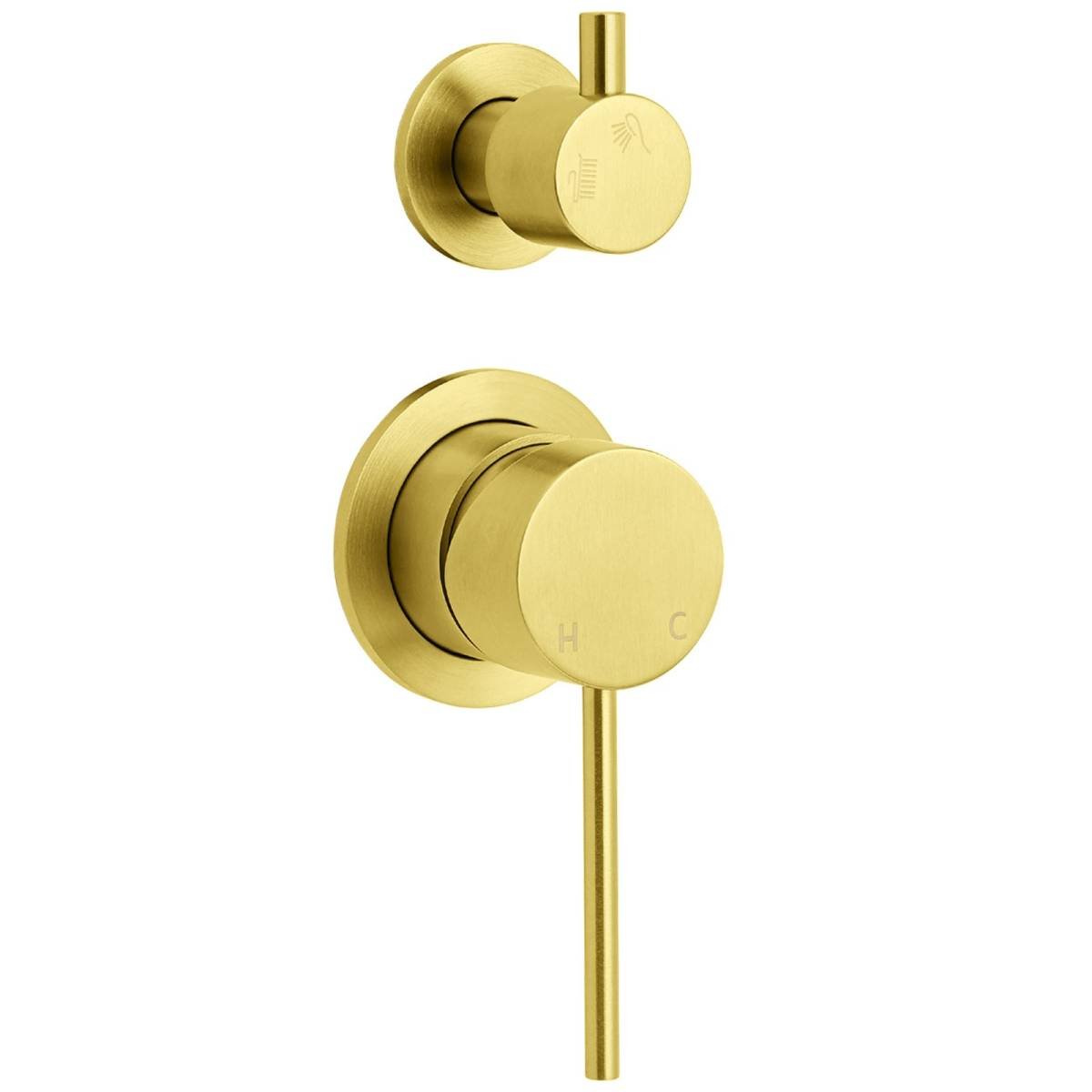 Concealed Round Brushed Gold Wall Shower Mixer 2 Way Diverter Valve For Bathroom