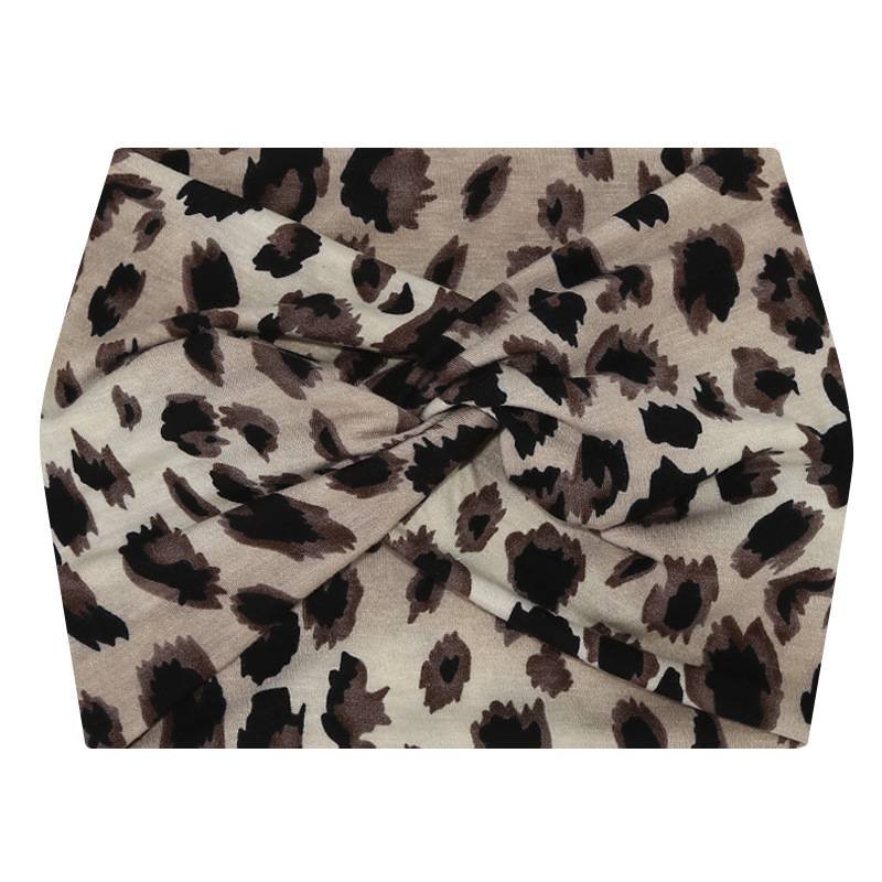 5-PCS Grey leopard print Women's Extra Wide Turban Headband - Elastic Yoga & Sports Hair Wrap