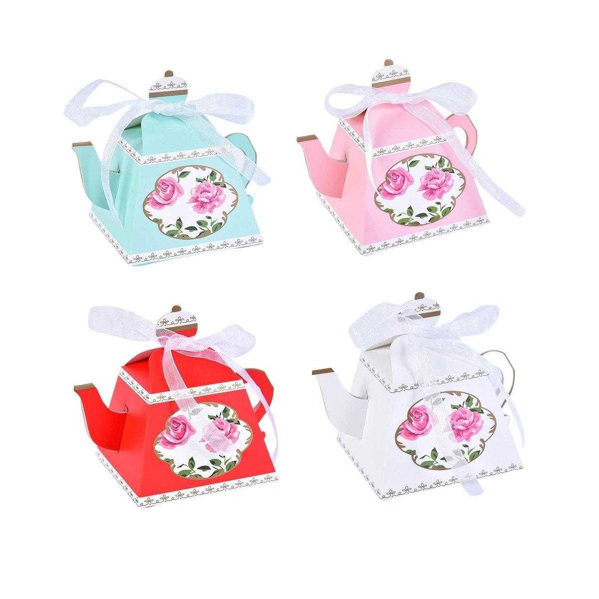 50Pcs Teapot Candy Boxes Wedding Favor Gift Packaging Tea Party Decorations - White