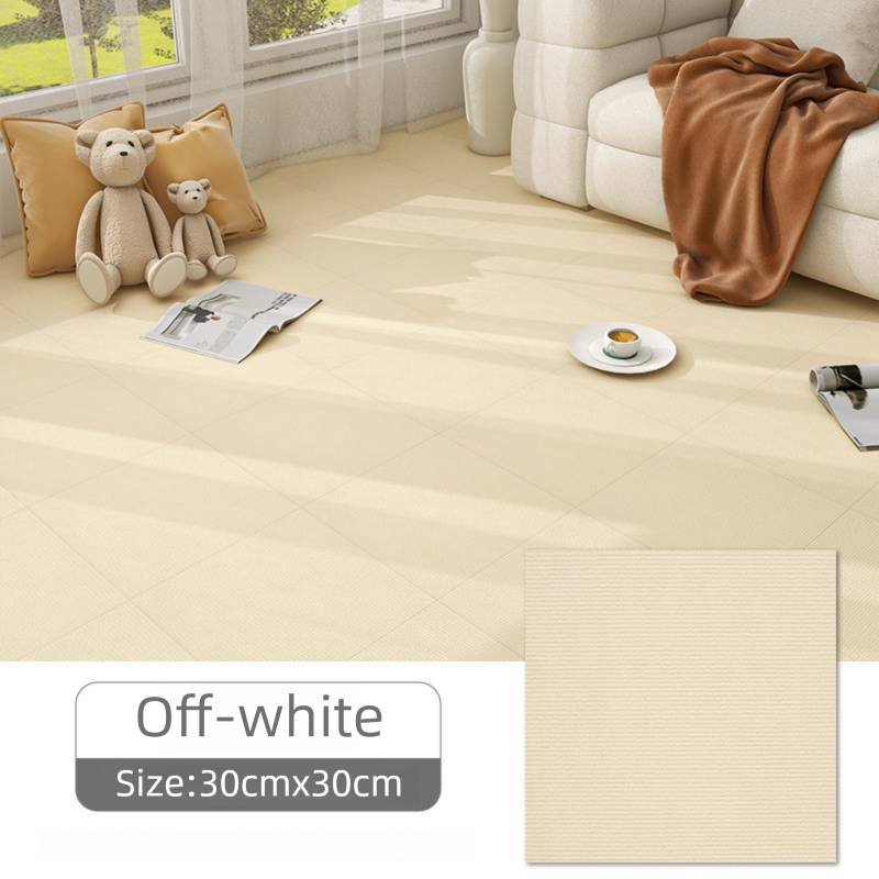 16 Pack Off-White Durable & Soft Self-Adhesive Carpet Tiles(30x30cm) - Interlocking Non-Slip Square Floor Mat for Bedroom, Office & Living Room