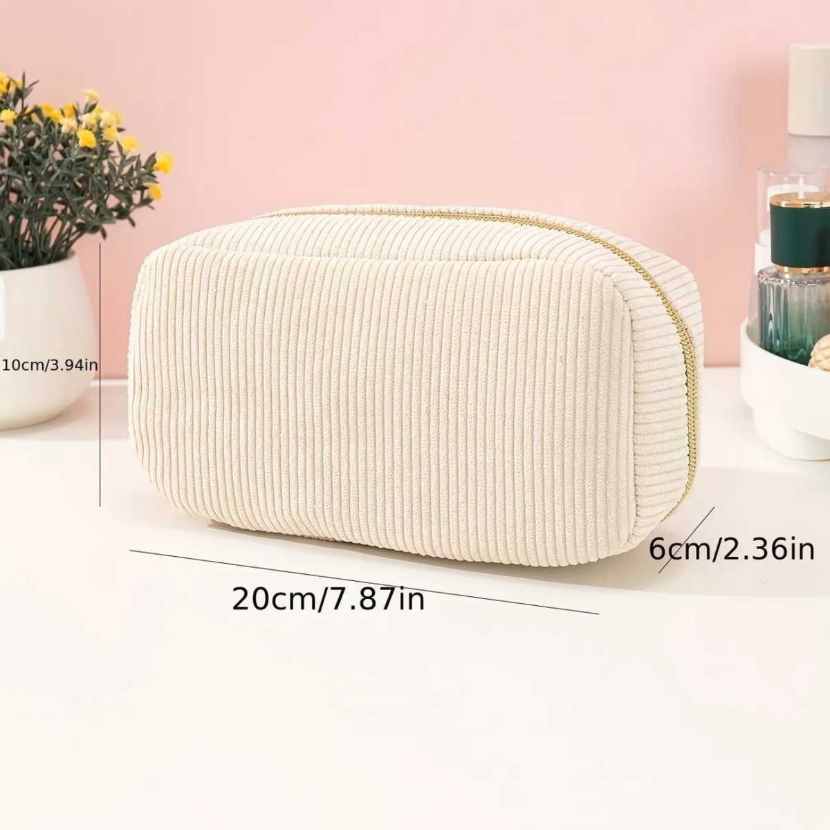 Purple Corduroy Cosmetic Bag Large Capacity 20cm Makeup Pouch for Lipstick Jewelry and Keys - Soft Portable Travel Toiletry Organiser