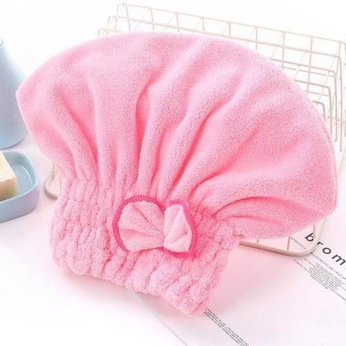 3-Pack Pink Thickened Coral Fleece Hair Drying Towel Cap – Double-Layered Absorbent Turban with Bow Design for Fast Drying and Gentle Care