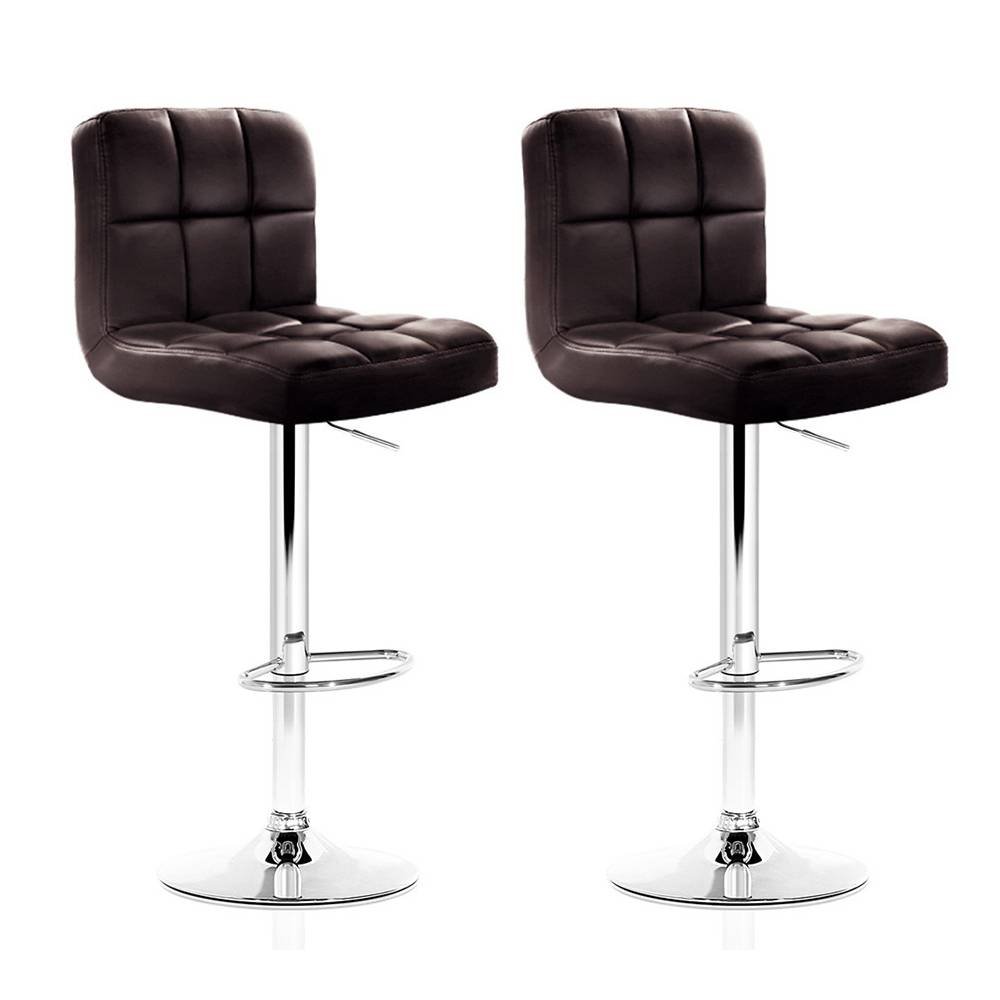 Artiss 2x Bar Stools Leather Gas Lift Brown