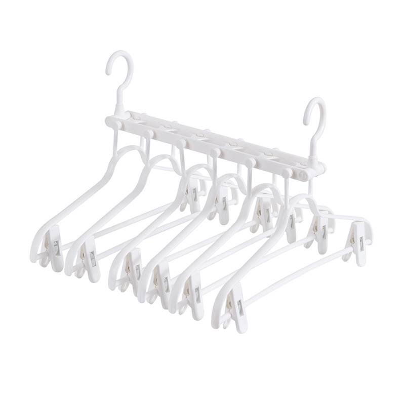 2-SET Space-Saving 6-in-1 Foldable Hanger Set Multi-Functional Closet Organizer Clothes Drying Rack with Pant Clips (White & White Clip Upgrade Edition) Ideal for Homes and Dorm Rooms