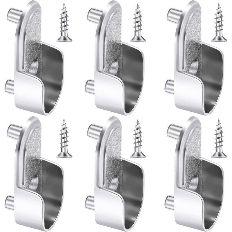 6 pcs Oval Wardrobe Rail End Brackets Nickel Plated Silver Wardrobe ROd Holder 15Mm Wardrobe Flange Rail Brackets And 6