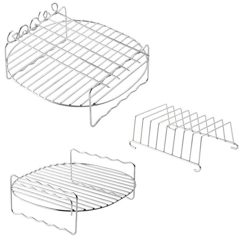 Airfryer Accessories Set 3-piece - Stainless Steel - Grill Rack with Skewers & Bread Rack - Universal - Silver