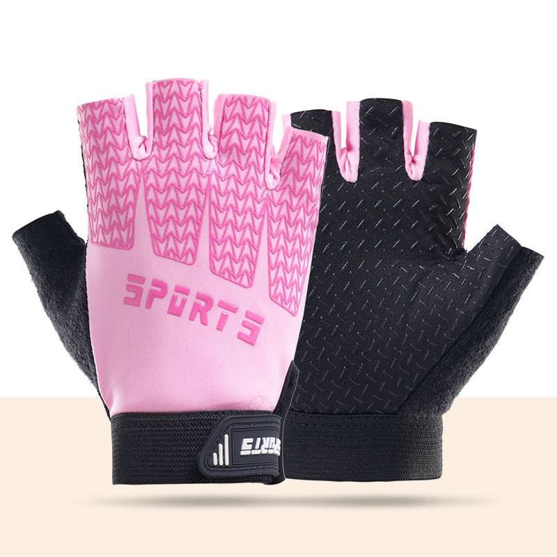 Black and Pink Breathable Half-Finger Cycling Gloves for Kids - Non-Slip Silicone Grip, Ice Silk & Shock-Absorbing Sports Mitts (M Size)