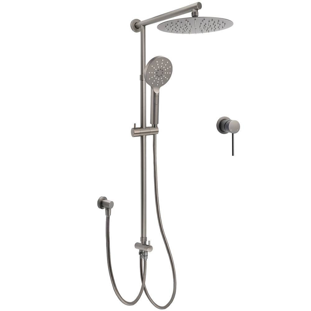 Gun Metal Round Shower 2in1 Set 10" Rain Head 3 Modes Handheld Sliding Rail Small Face Mixer