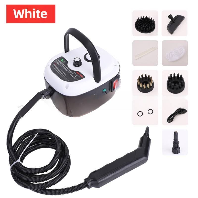 White Portable High-Pressure Steam Cleaner with 1000ml Tank & 7-Piece Pro Brushes/Spray Nozzle Kit - 131°C High-Temp Deep Cleaning Machine for Kitchen Grease and Home Sanitization
