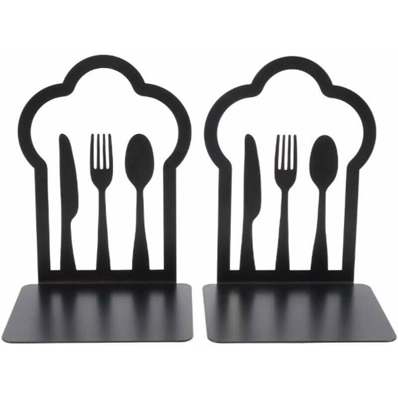 Pair Of Heavy Duty Metal Bookends - Unique Design - For Kitchen, Home, School, Office, Library - Black