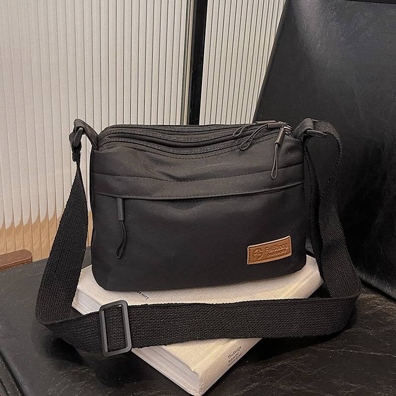 Casual Multi-Pocket Nylon Crossbody Bag Lightweight Shoulder Purse Waterproof Travel Messenger Bag Black