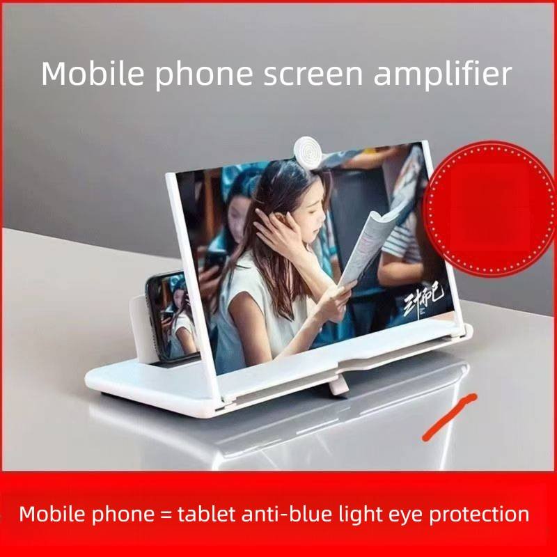 White Portable 10-Inch Mobile Phone Screen Magnifier with Foldable Stand - 3D HD Video Amplifier for Movies & Reading - Pull-Out Design Compatible with All Smartphones - Ideal for Home, Travel & Camping