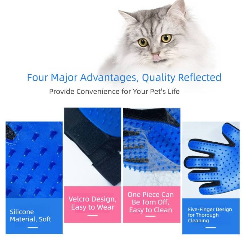 3 Pairs Blue Pet Grooming Gloves for Dogs & Cats - Deshedding, Bathing & Massage Brush 