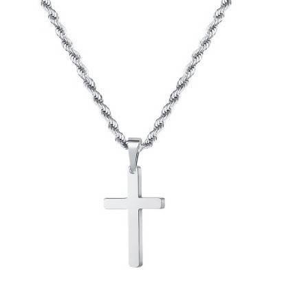 Silver Tone Cross Pendant Necklace Twisted Rope Chain 45cm Unisex Fashion Jewellery Gift for Men & Women