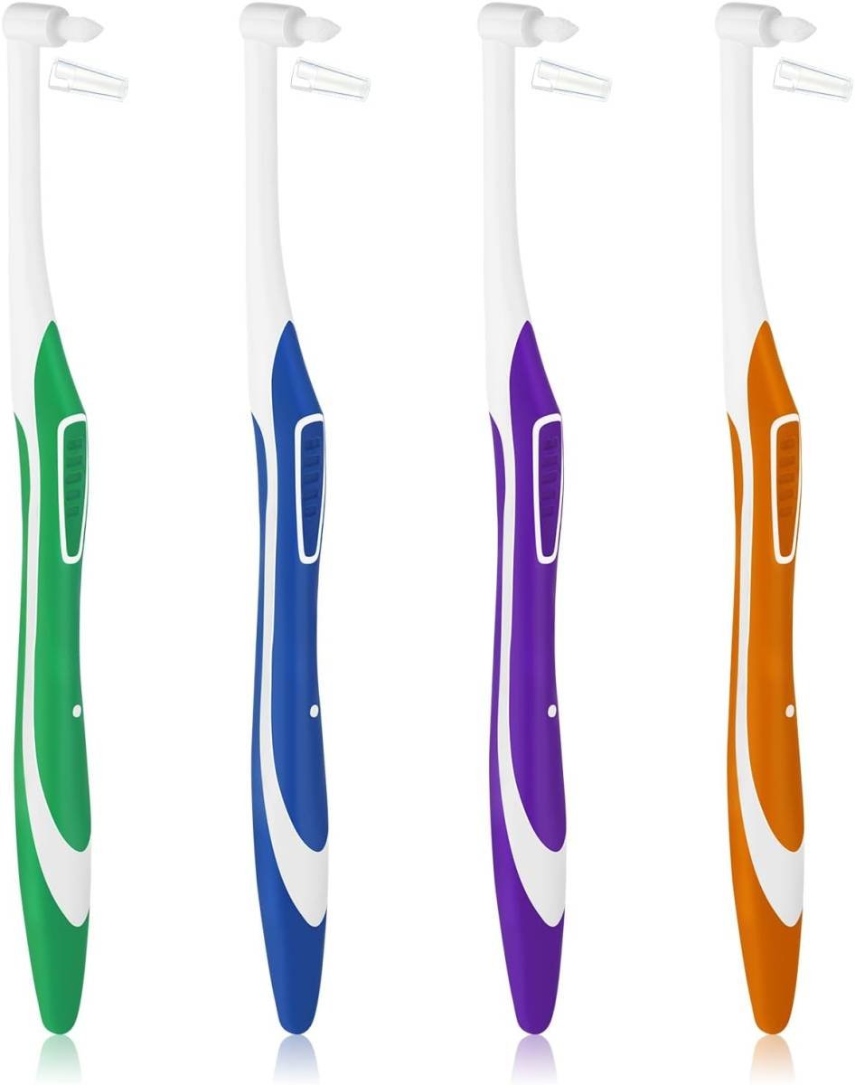 4pcs Tuft Toothbrush Single Tufted Slim Interspace Teeth Brushes End-tuft Tapered Compact Soft Dental Brushes for Detail Cleaning (Green + Blue + Yellow + Purple)