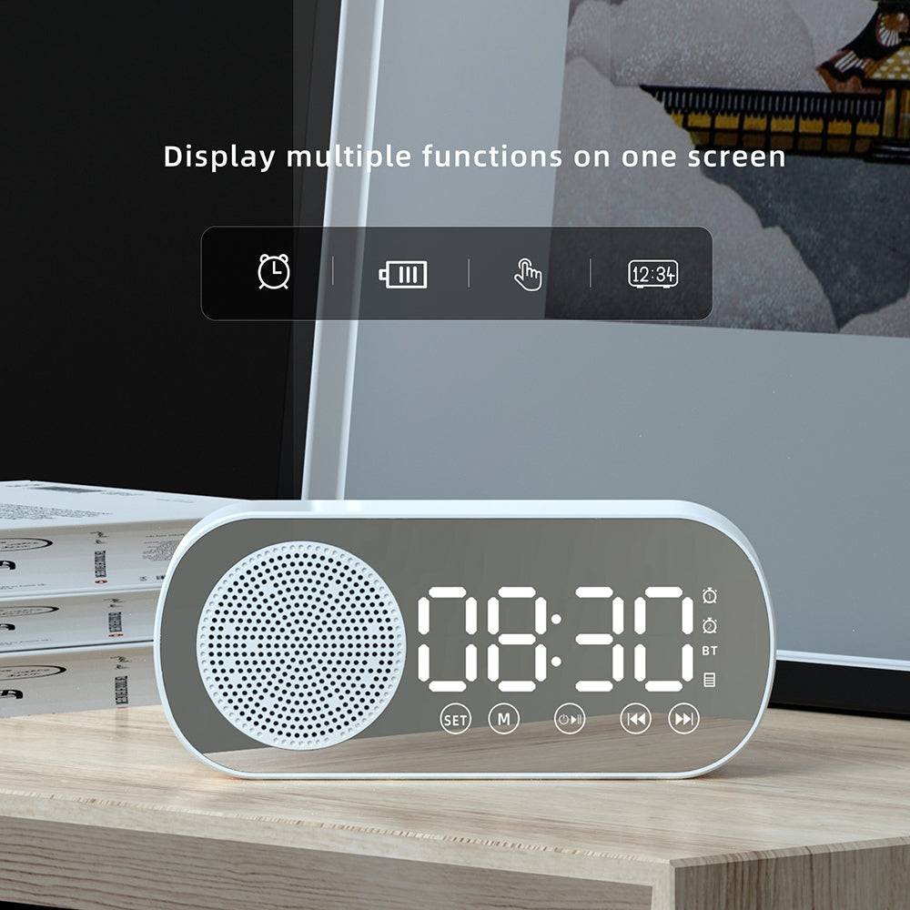 Wireless Bluetooth Speaker Alarm Clock Music Radio Player Timer Hands-Free Calling (White)