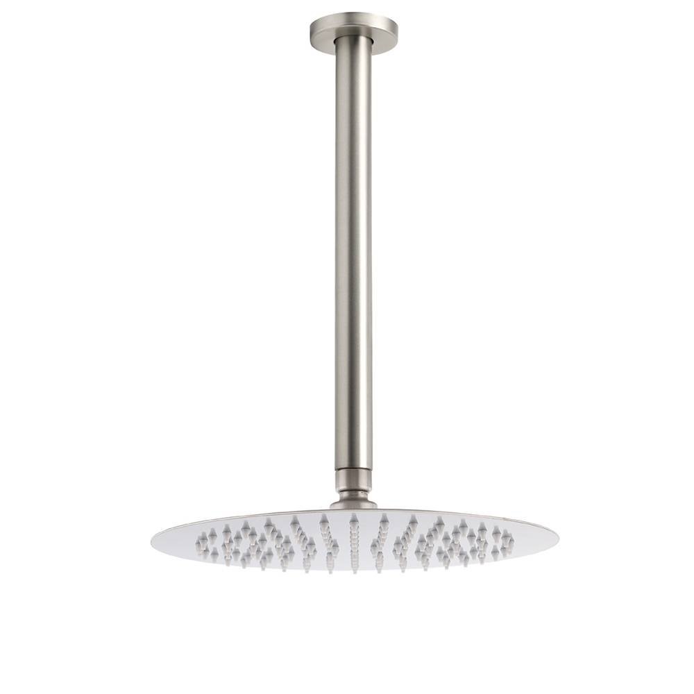 Brushed Nickel Round 10" Shower Rain Head + 300mm Brass Ceiling Dropper Arm Set