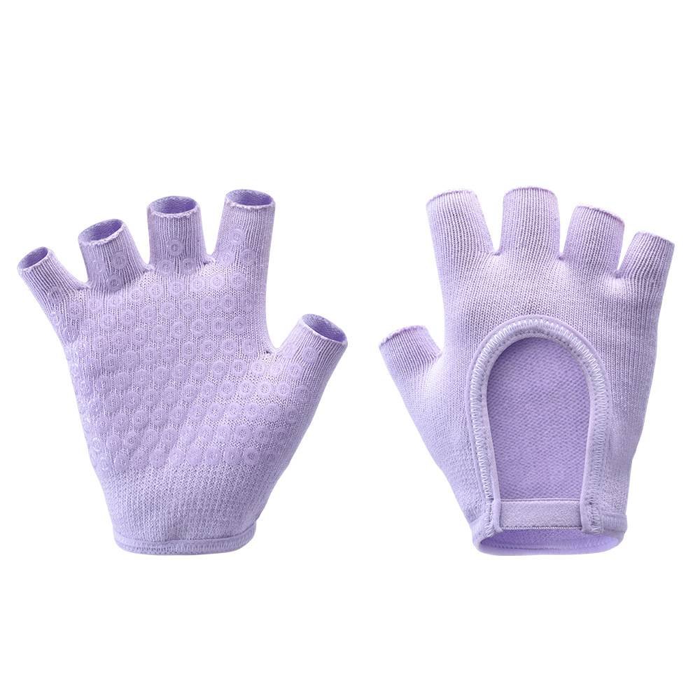 Purple 2-Pack Women's Non-Slip Yoga Gloves - Open Back Half Finger Cotton Stretchy Grip Gloves for Aerial Yoga, Pilates, and Fitness