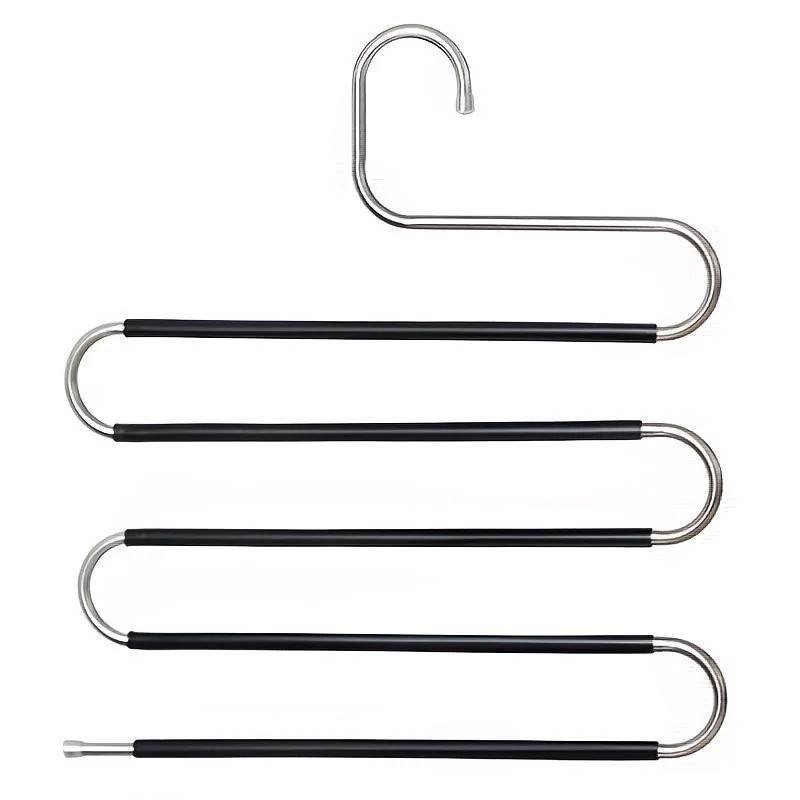 3 Pack Multi-Layer Stainless Steel Metal Pants Hangers, Bedroom Storage, S-Shaped Anti-Slip No-Mark, Space Saving, Closet Storage Rack, Pants Jeans Scarves Hanging, Black Version