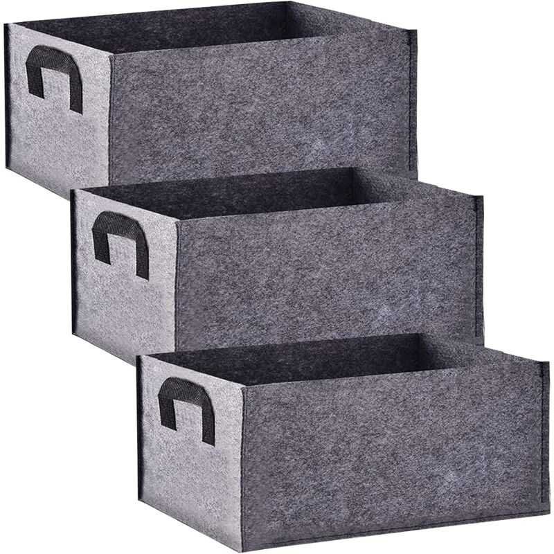 Grow Bag, 3 Pack Rectangular Black Non-Woven Planting Bags With Handle, Indoor Outdoor Grow Bags Planting Pot For