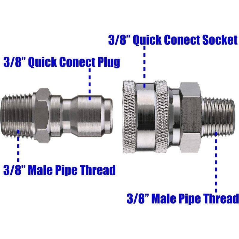 Pressure Washer Quick Connect Adapter Kit, 9.5Mm Male Thread, 5000 Psi 1 3/8'' Quick Connect Kit -Male