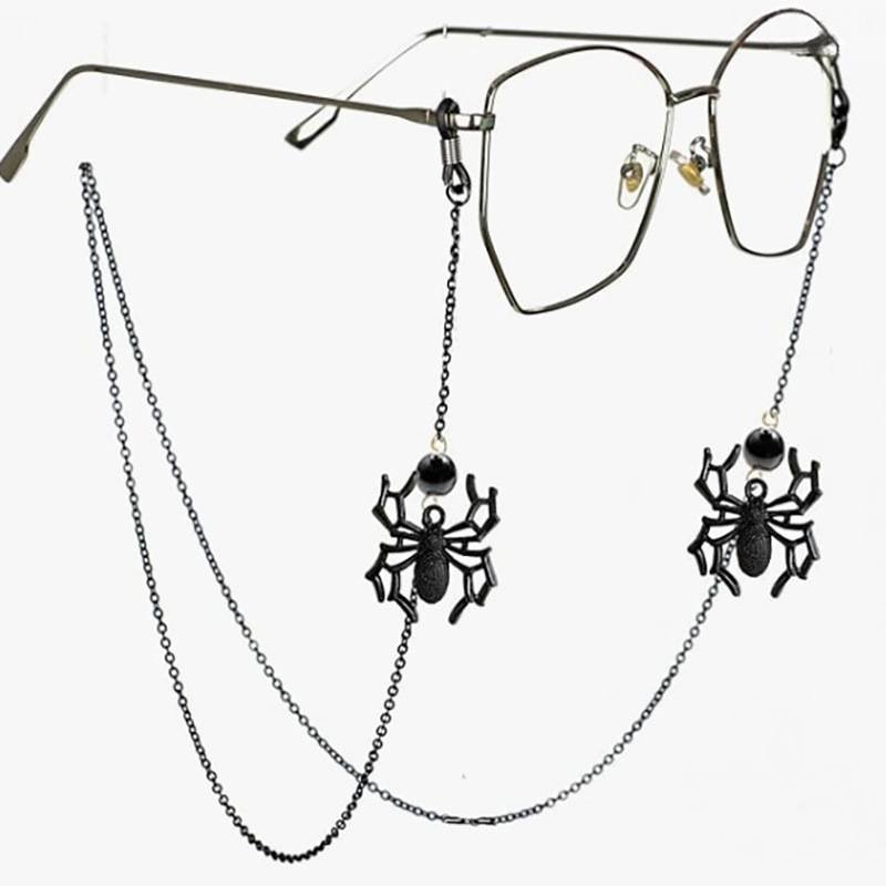 Black Spider Web Eyewear Chain 70cm Anti-Slip Glasses Strap Decorative Gothic Sunglasses Holder with Hollow Pendant