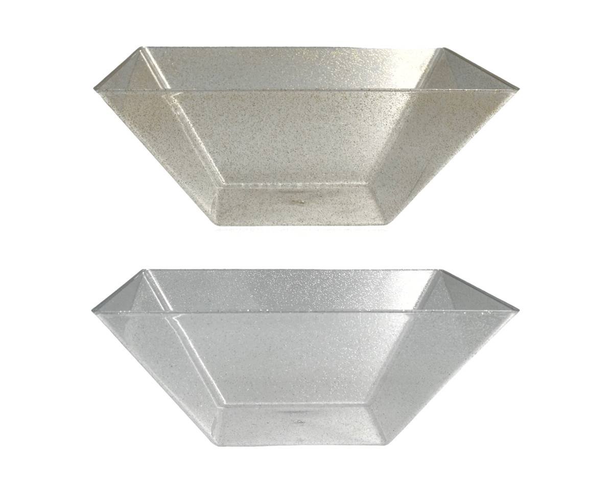 bulk 24 Glitter Plastic Tapered Bowl Square 3.7lt 28x11cm