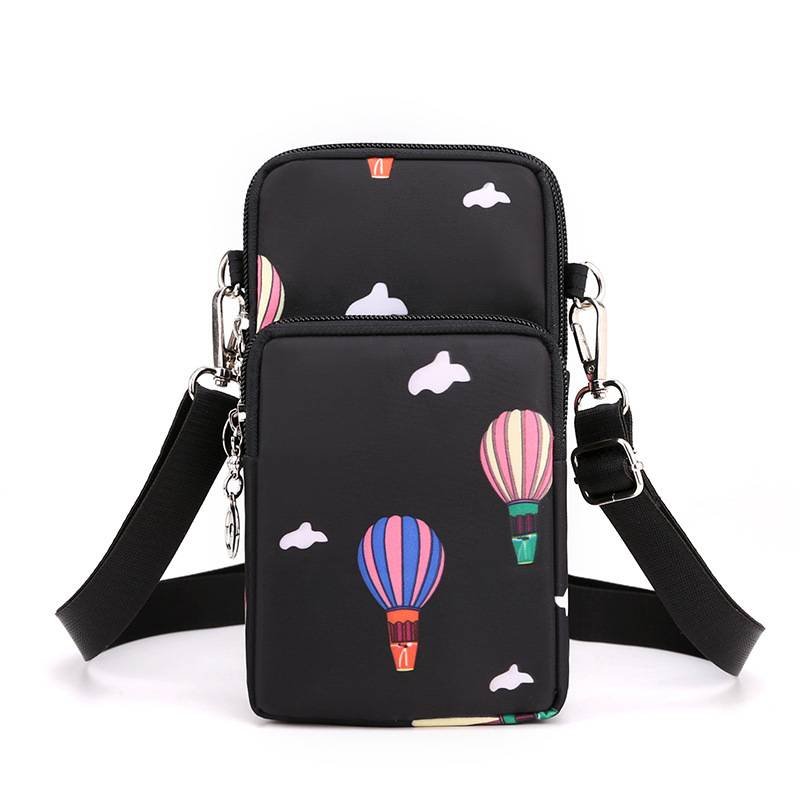 Black Balloon 3-Layer Waterproof Nylon Vertical Crossbody Phone Bag -  Lightweight Phone Purse with Headphone Jack & Adjustable Strap