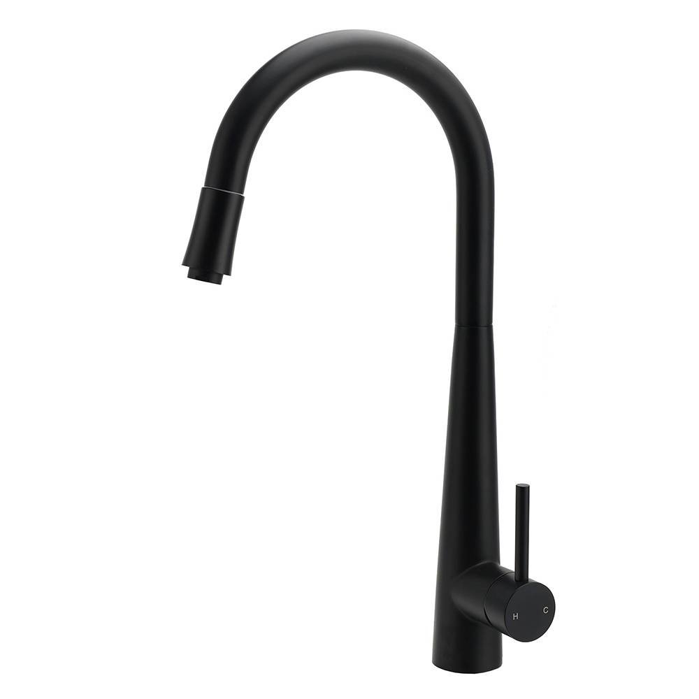 Matt Black Pull Out Long Hose Kitchen Sink Tap Round Basin Mixer Faucet Spout